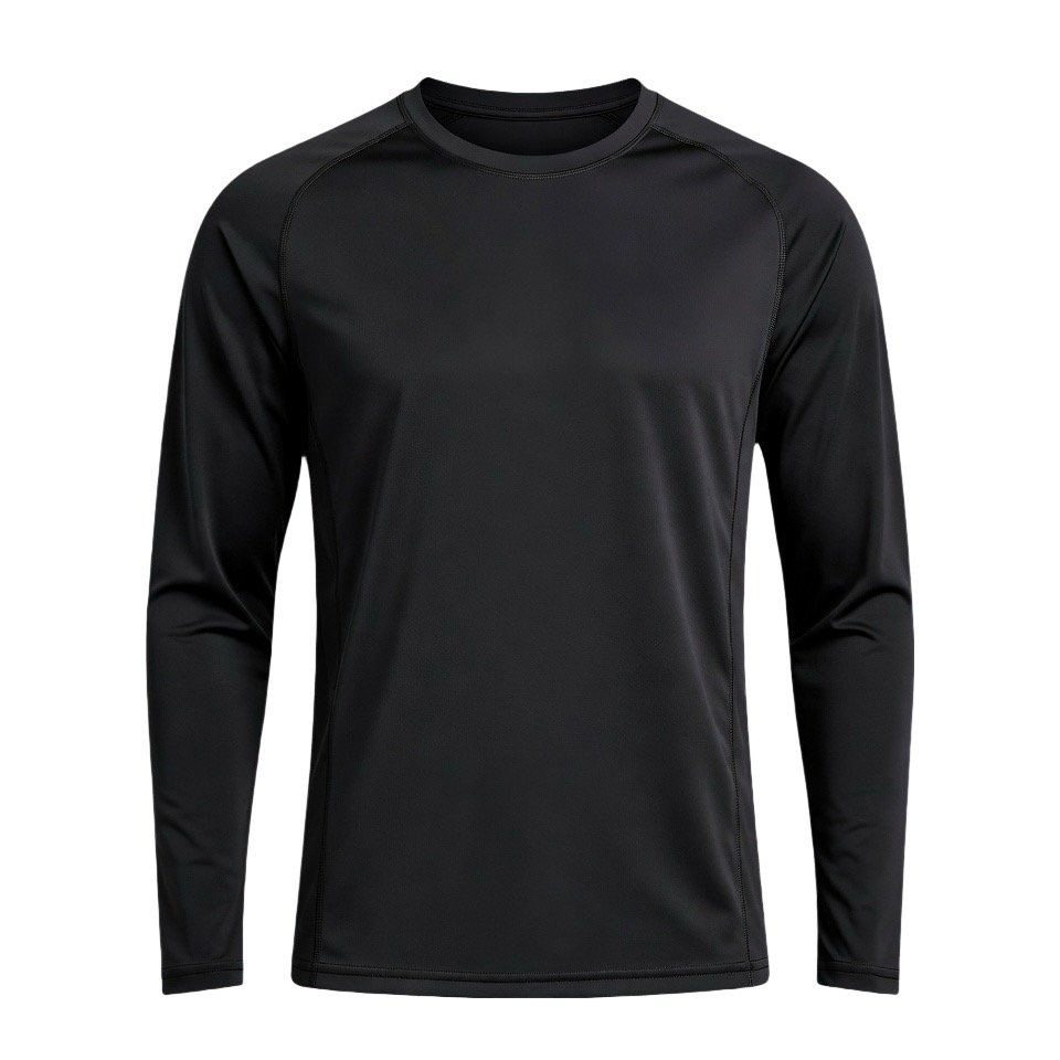 Custom long-sleeve training T-shirt manufactured with breathable stretch fabric for activewear brands.