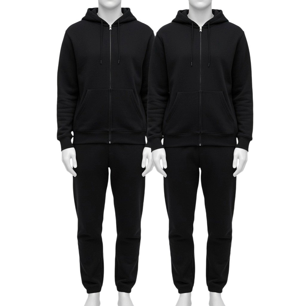 Custom relaxed-fit tracksuit manufactured with soft performance fabrics for apparel brands.