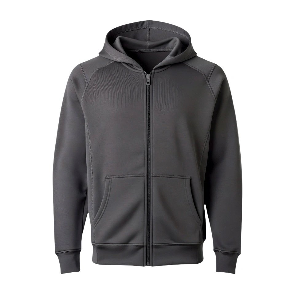 Custom zip-up performance hoodie manufactured with premium fleece fabrics for activewear brands.