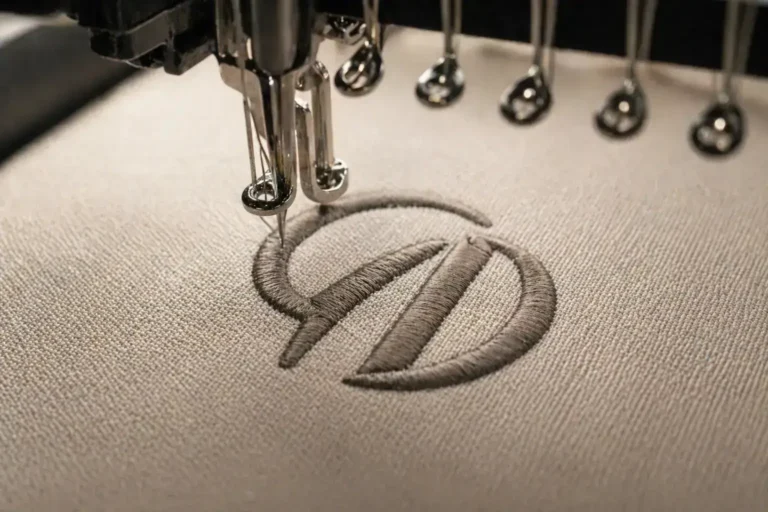 Logo customization services including embroidery, screen printing, DTF printing, and branded apparel production