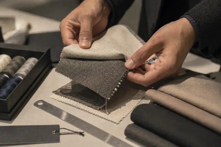 Custom apparel solutions team developing bespoke clothing designs and manufacturing solutions for brands