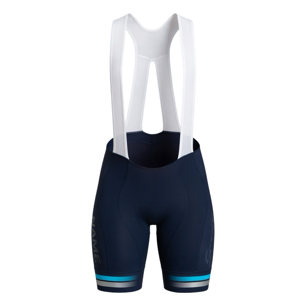 Custom women’s elite cycling bib shorts manufactured with compression fabric and premium endurance padding.