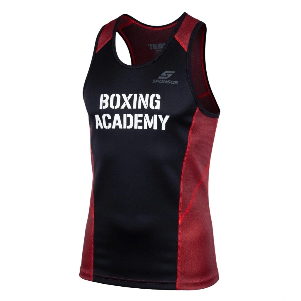 Custom training boxing vest manufactured with breathable performance fabric for boxing gyms and academies.