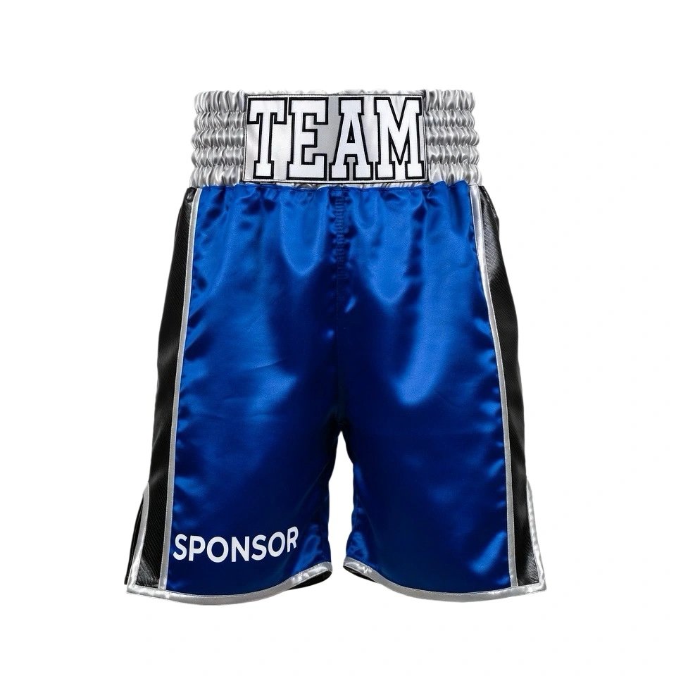 Custom match boxing shorts manufactured with lightweight ring-ready fabric for fighters and boxing brands.