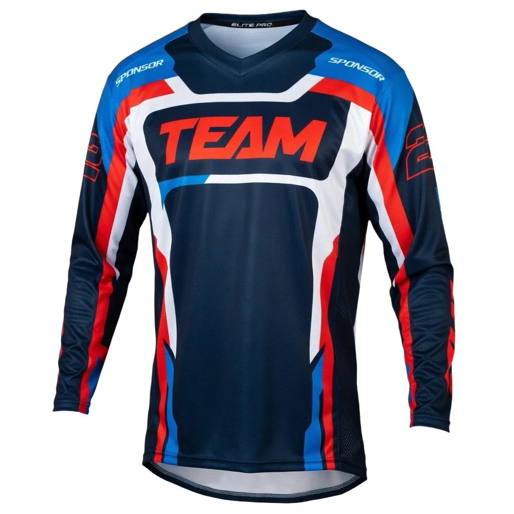 Elite racing motocross jersey manufactured with high-airflow performance fabric for riders and racing teams.