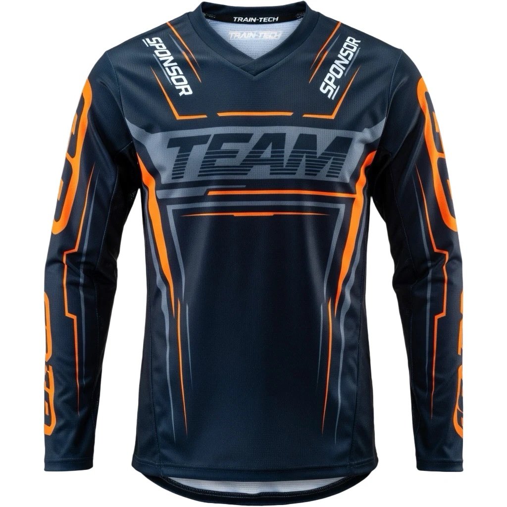 Custom training motocross jersey manufactured with durable breathable fabric for riding clubs and motorsports brands.