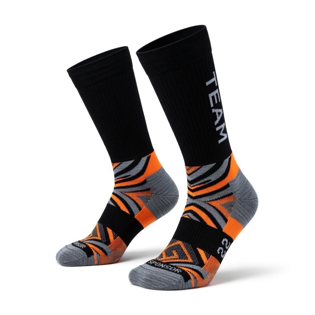 Elite performance sports socks manufactured with compression support zones and reinforced construction for athletes and teams.